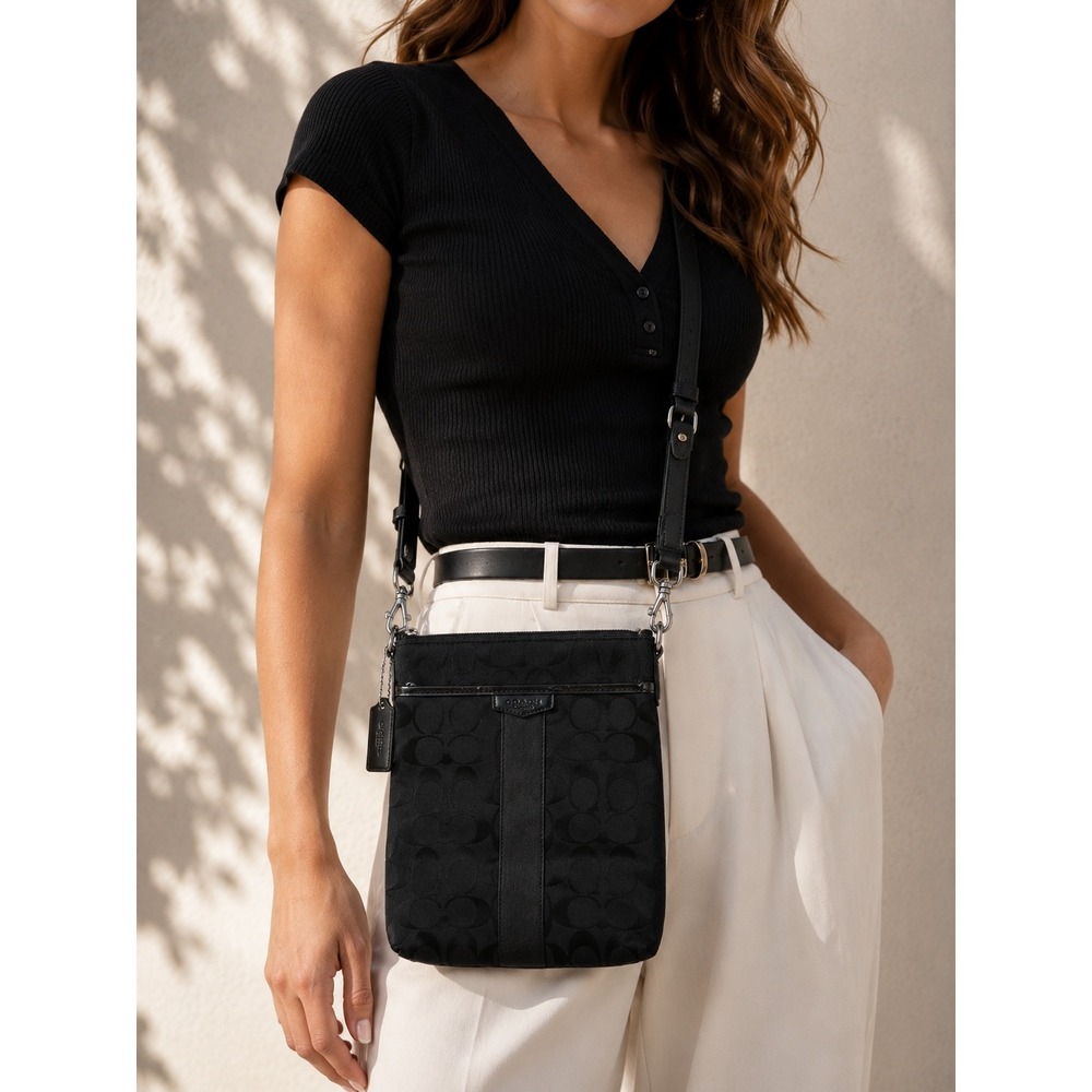 Coach‎ Signature File Bag Jacquard Crossbody Black